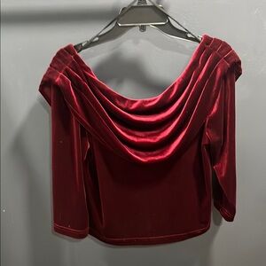 Vintage J S EdwardRed/maroon Velvet Ruched 3/4 Sleeve Top